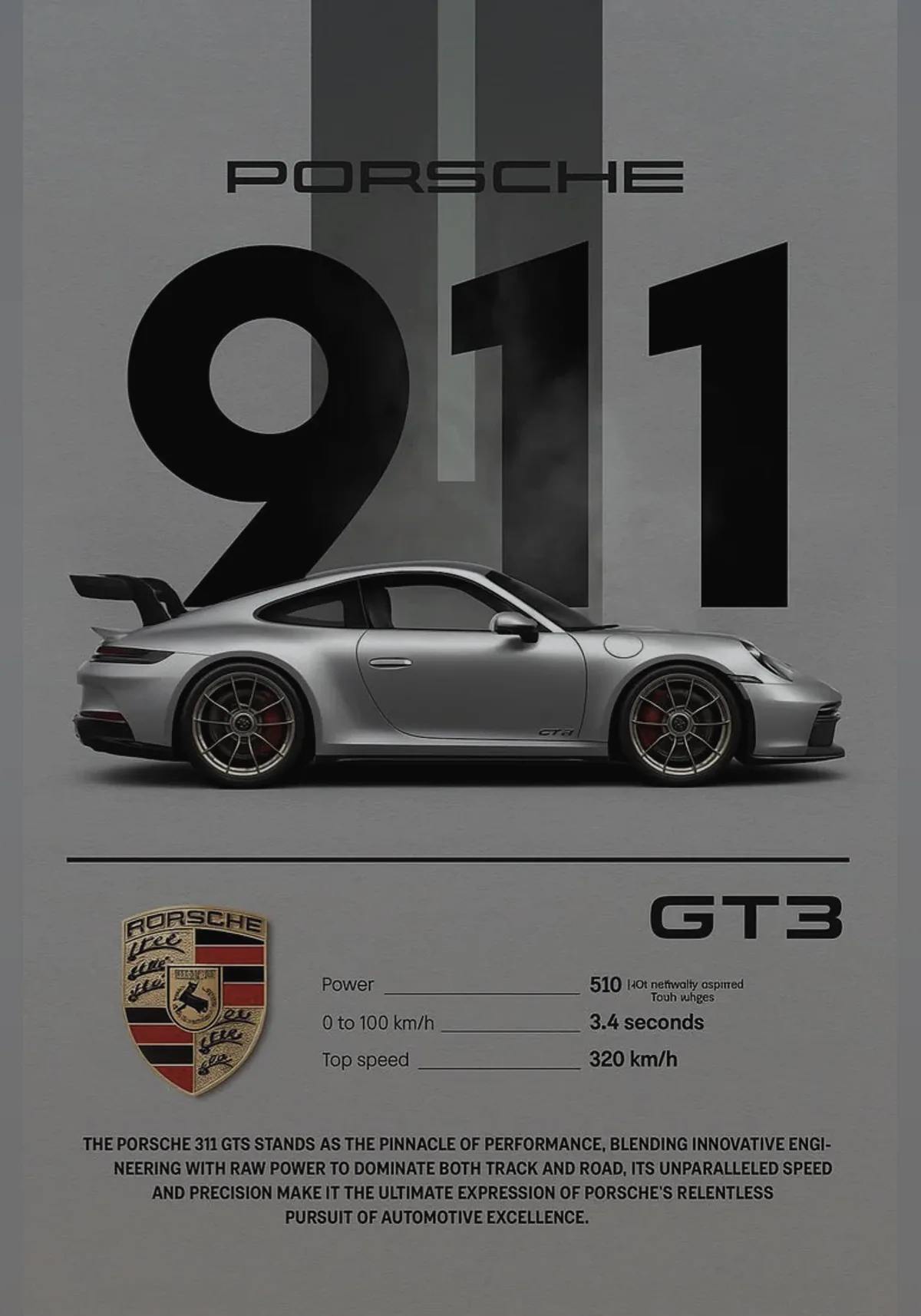 Porsche 911 — Three-quarter rear, wet tarmac, single hard light.