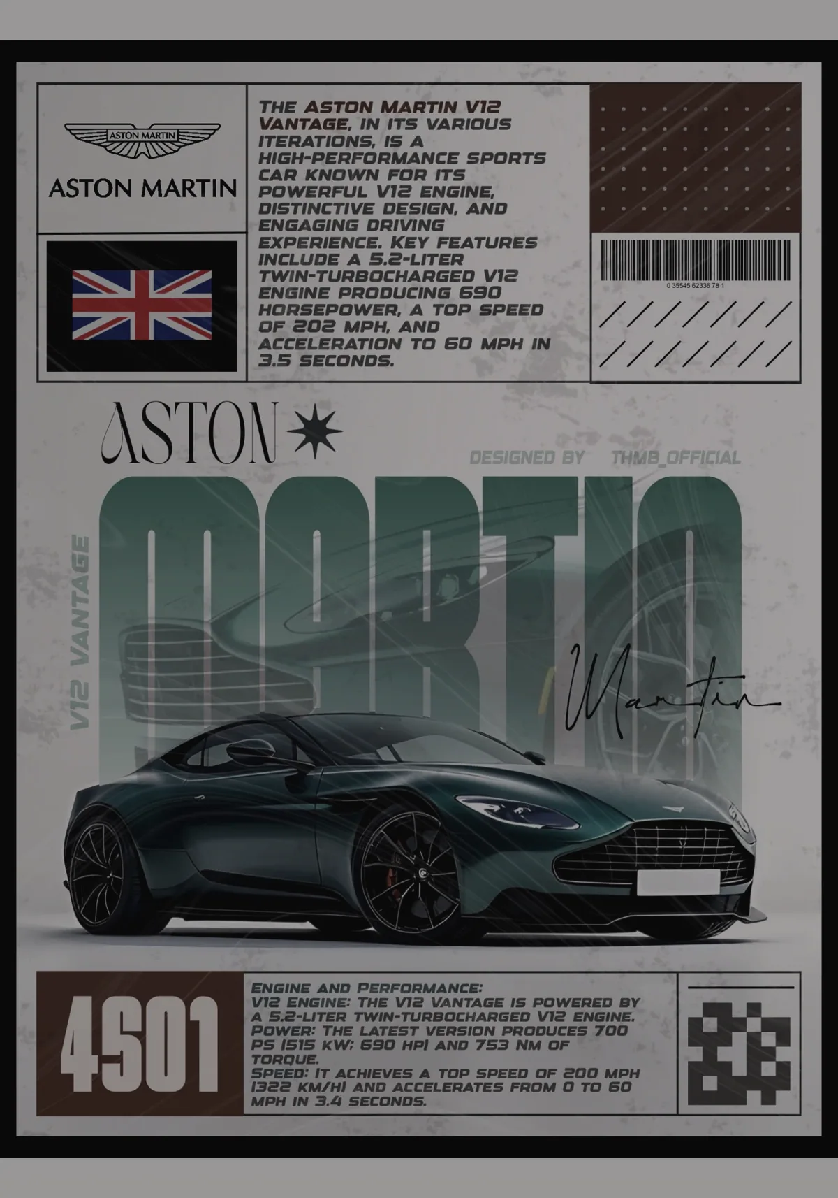 Aston Martin — Long side profile in a stone courtyard at dusk.